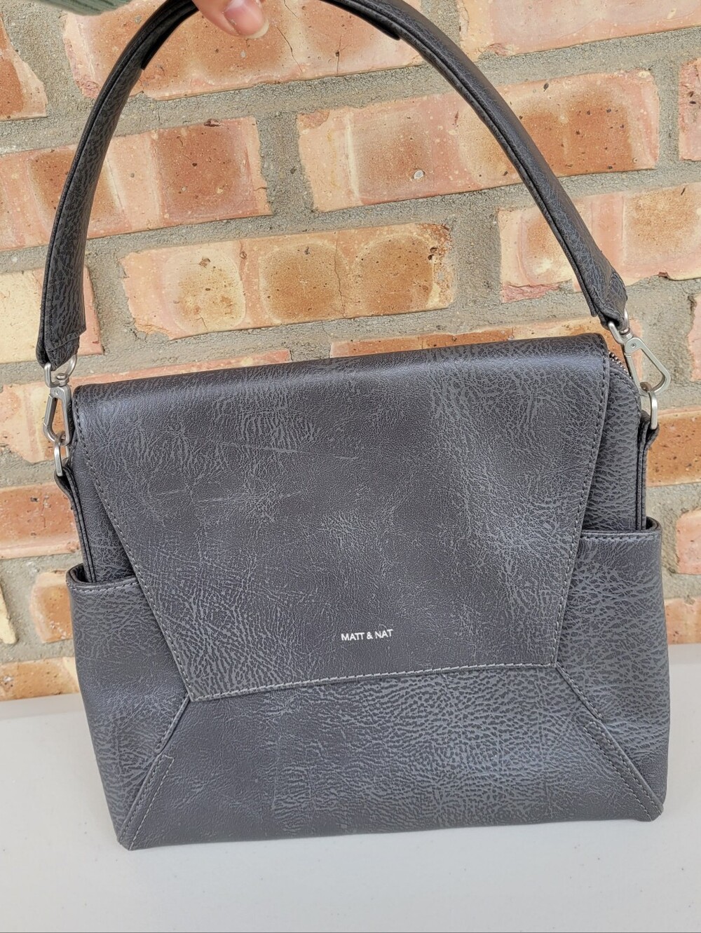 Matt & Nat Dark Gray Minka Vegan Leather Top-Handle Shoulder Bag